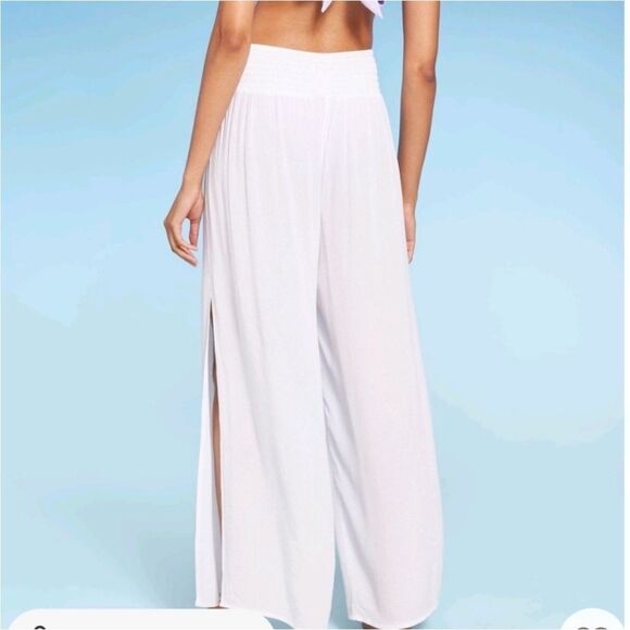 Shade and Shore White Wide Leg pants cover up with side slits at hem- XS - Picture 2 of 10